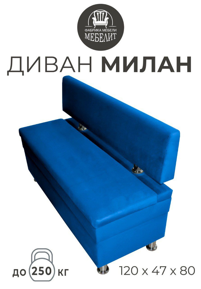 МЕБЕЛЬиТЫ Прямой диван МИЛАН, механизм Нераскладной, 120х48х80 см,синий  #1
