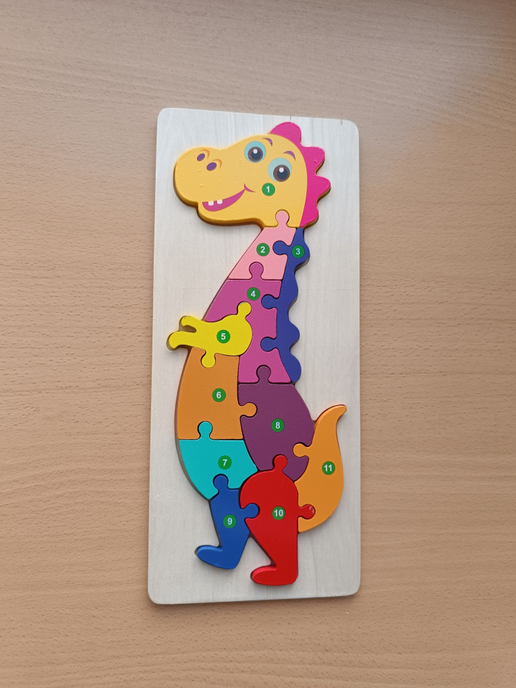 Деревянный пазл головоломка для малышей и детей Монтессори Динозавр 11 деталей  #1