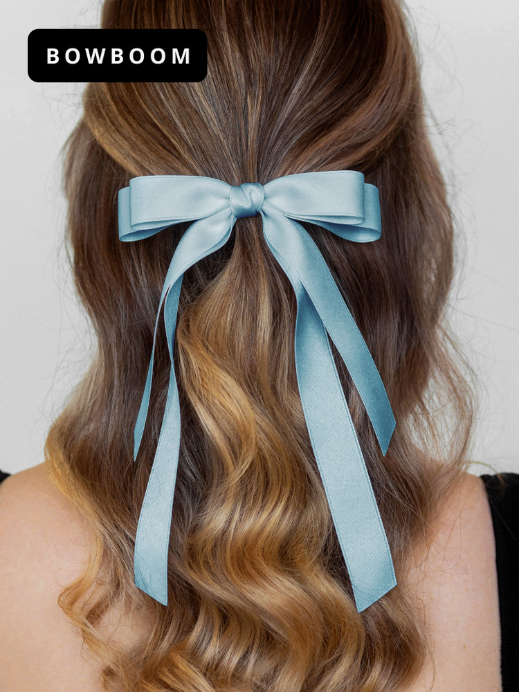 Голубой атласный бант для волос на заколке-автомат для девочек и женщин. Украшения и аксессуары для волос. #1
