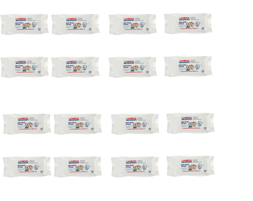 Влажные салфетки антибактериальные универсальные Smart (Смарт) Эконом для всей семьи, 100 шт х 16уп  #1