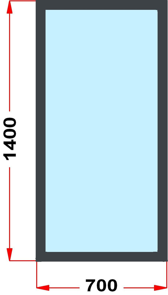 Окно пластиковое, профиль 60 мм (1400 x 700), не открывающееся, стеклопакет 3 стекла, темно-серое снаружи, #1