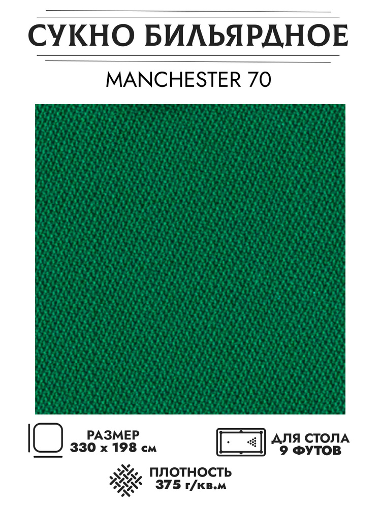 Комплект сукна Manchester 70 wool для стола 9 футов (198см Х 330 см) + мел бильярдный в ПОДАРОК  #1