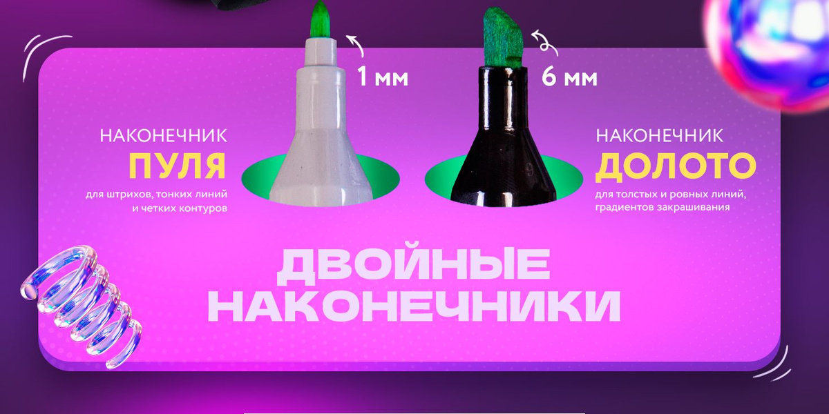 Наконечник пуля для штрихов, тонких линий и четких конутров. Наконечник Долото для толстых и ровных линий, градиентов, закрашиваний