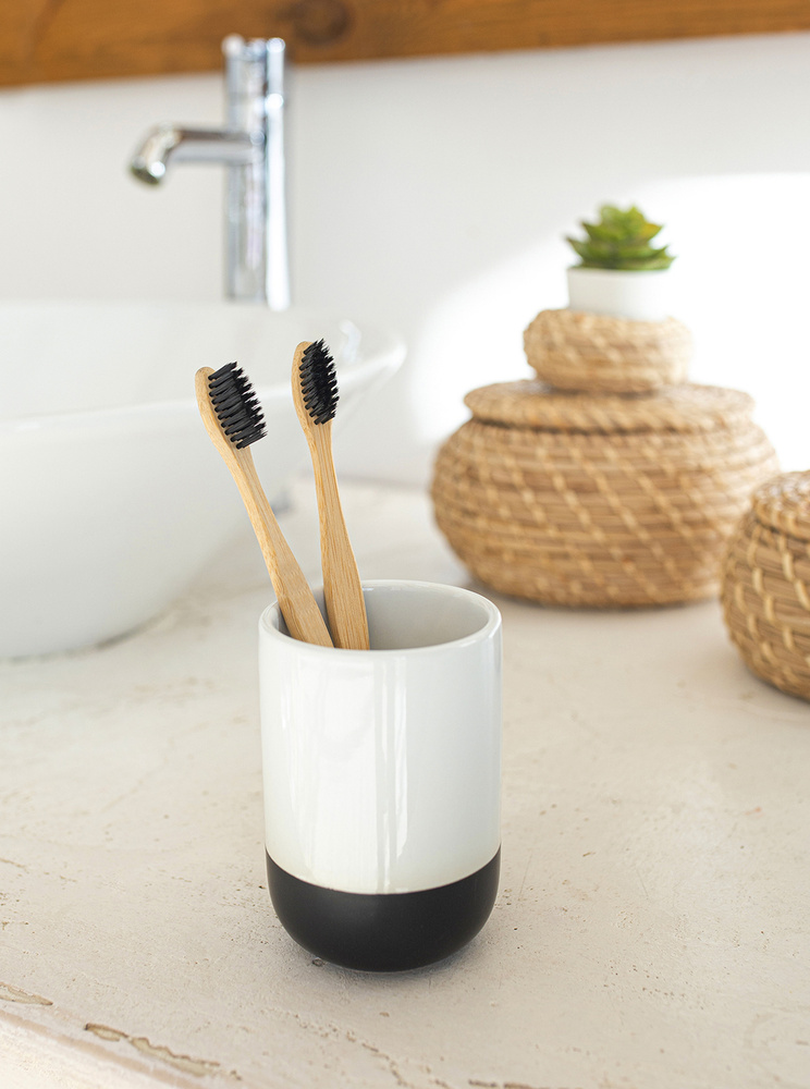Стакан для ванной комнаты/ Стакан для зубных щеток "Black", керамика  #1
