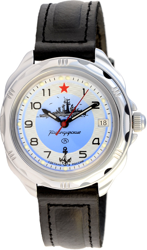 Мужские наручные часы Восток Командирские 211879, механика, кожаный ремешок  #1