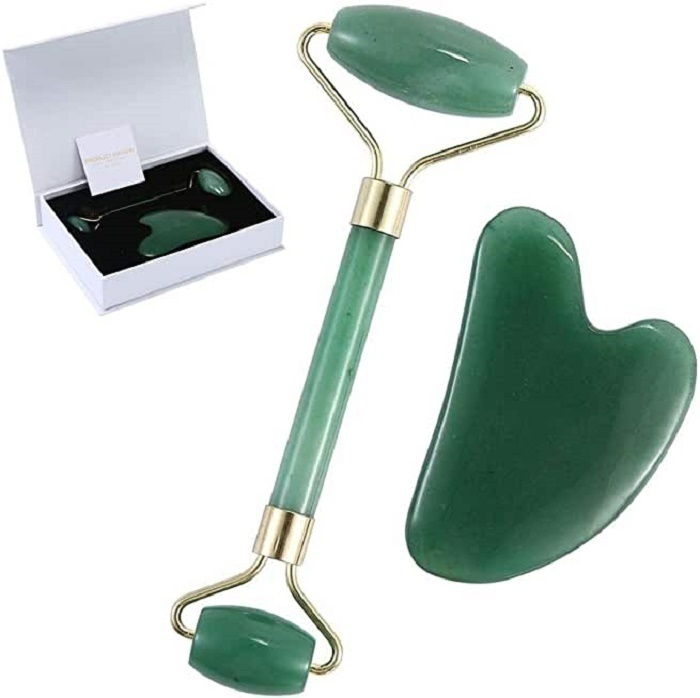 CosmoPro Подарочный набор для массажа Гуаша: роллер-массажер и скребок из натурального нефрита.  #1