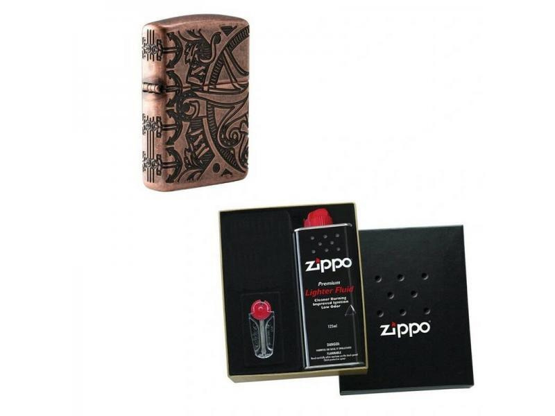 Зажигалка ZIPPO Armor Antique Copper 49000 в подарочной упаковке + топливо и кремни  #1