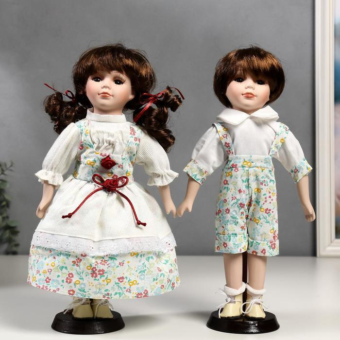Кукла коллекционная парочка набор 2 шт "Стася и Егор в нарядах в цветочек" 30 см  #1