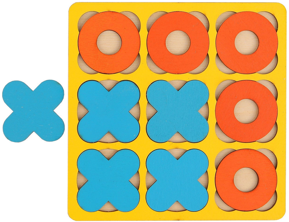 Настольная развивающая игра-стратегия "Крестики-нолики", деревянная рамка-вкладыш, 10 элементов  #1