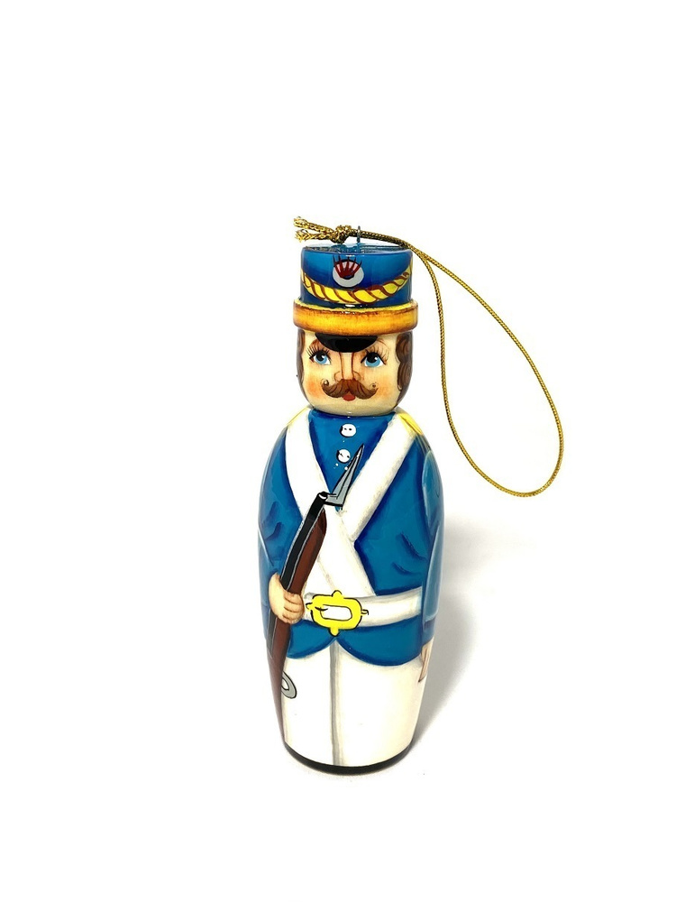 Деревянная елочная игрушка новогодняя высотой 11 см "Солдат с ружьем" ручная работа  #1