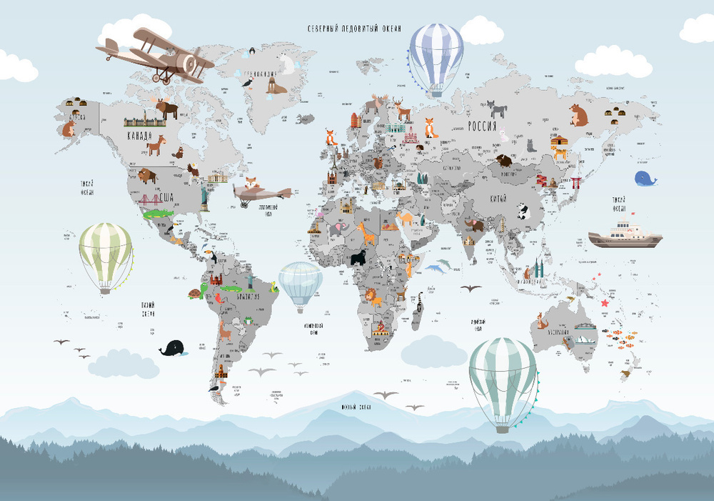 Фотообои "Карта мира детская №2" 400 см х 280 см #1
