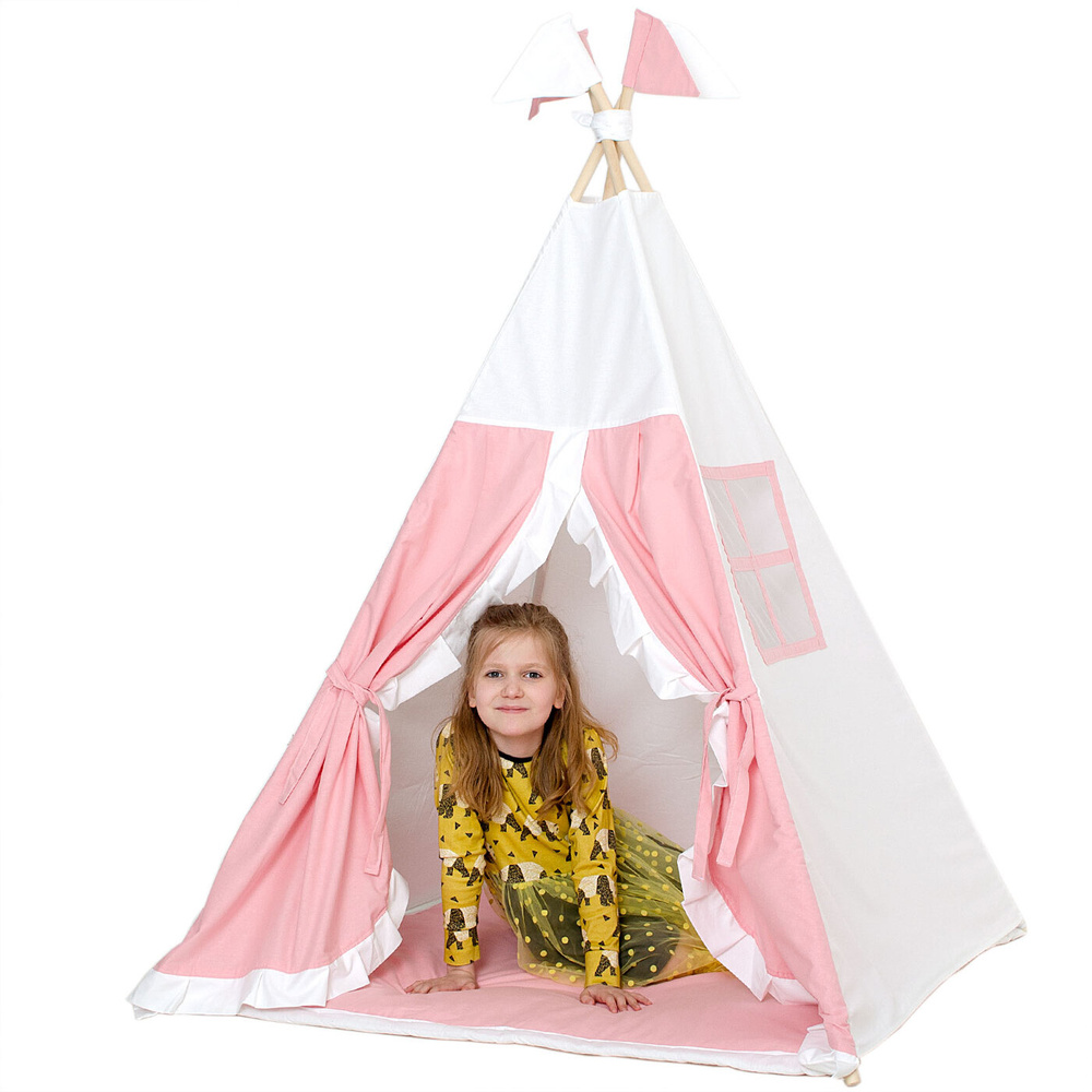 Вигвам Для Детей Игровой Домик-Палатка MASHUSHA "Зефирка". Комплект с Ковриком, Окошком, Флажками и системой #1