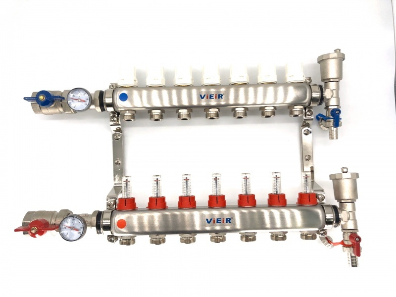 Коллектор для теплого пола в сборе 11 контуров VIEIR НЕРЖ. С КРАНАМИ 1"x3/4"  #1