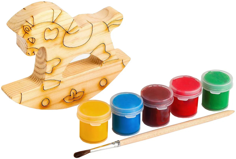 Набор под роспись "Лошадка-качалка" с контуром, красками и кисточкой, деревянная заготовка для детского #1