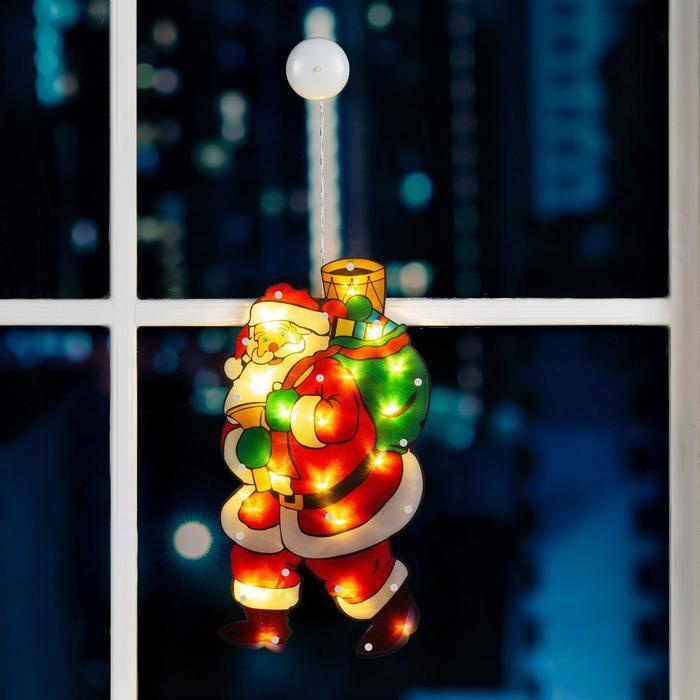 Светодиодная фигура на присоске Дед Мороз 22х44 см, пластик, батарейки АААх3 (не в комплекте), свечение #1