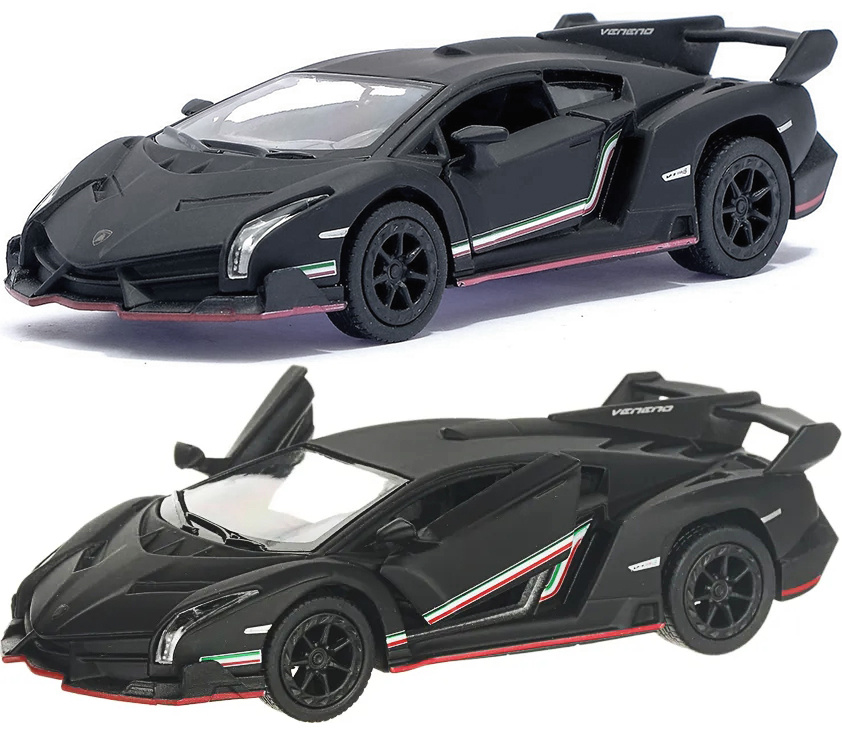 Машинка металлическая Kinsmart 1:36 Lamborghini Veneno 5367DKT инерционная, двери открываются / Черный #1