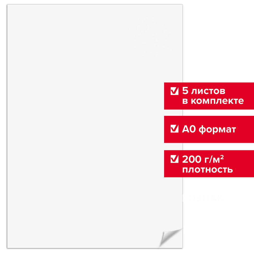 Ватман белый большой формат А0 (1200х840 мм), для рисования и черчения, ГОЗНАК С-Пб, плотность 200г/м2, #1