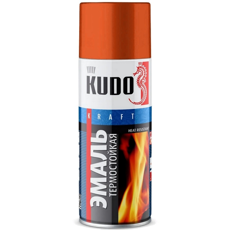KUDO Аэрозольная краска Термостойкая, до 650°, Кремнийорганическая, Матовое покрытие, 0.52 л, коричнево-красный #1