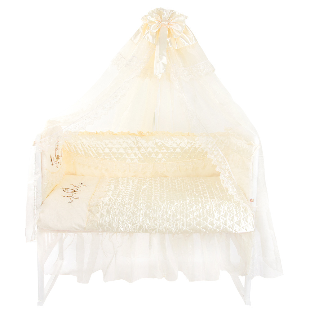Комплект в кроватку для новорожденных Золотой Гусь ЭСТЕЛЬ 10 предметов бежевый с балдахином и бантами #1