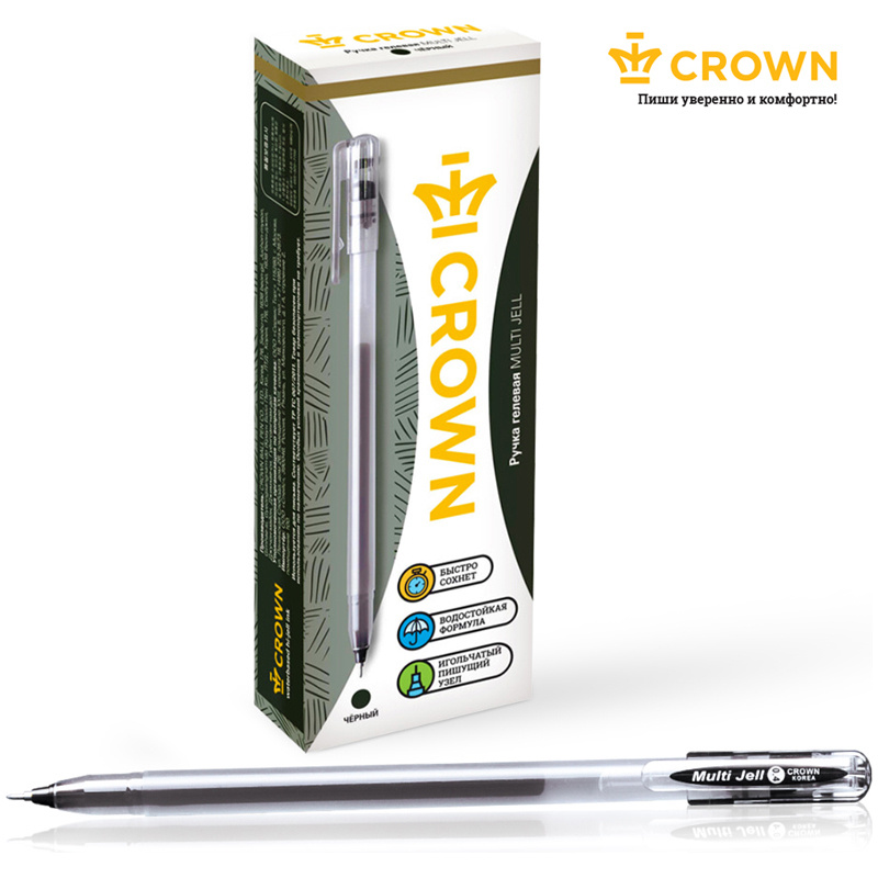 Ручки гелевые черные набор Crown Multi Jell, 12 шт. #1