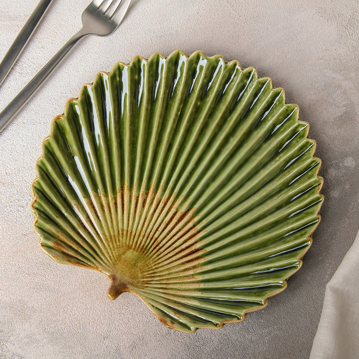 Блюдо керамическое сервировочное Дендрарий , 19,5 19 2 см, цвет зелёный  #1