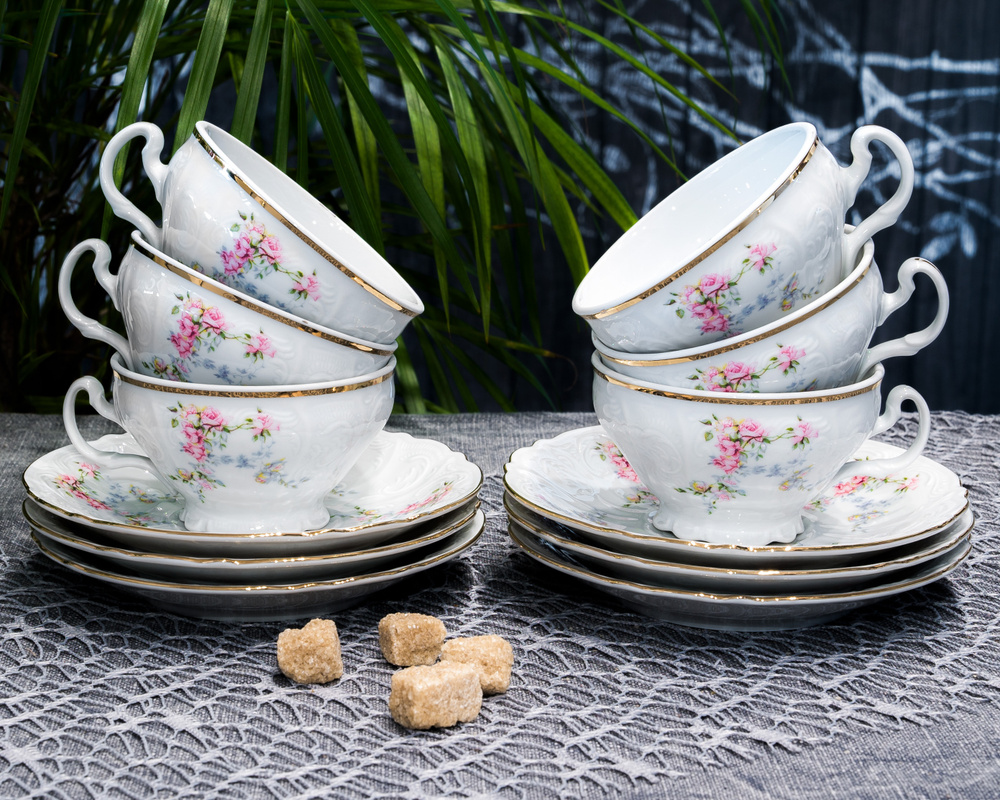 Чайный набор посуды на 6 персон Bernadotte Дикая роза 205 мл, 12 предметов: 6 чашек и блюдец для чая #1