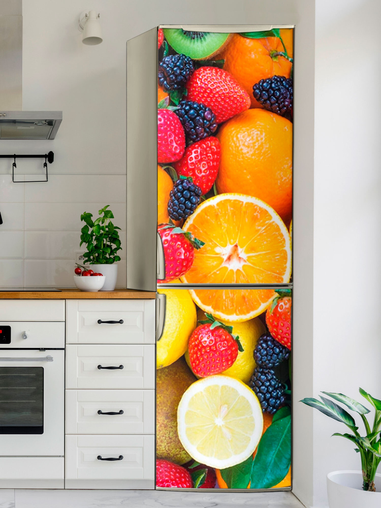 Магнитная картина на холодильник "Фруктово-ягодное ассорти". Размер 60*200см. Магнит панель для дома, #1
