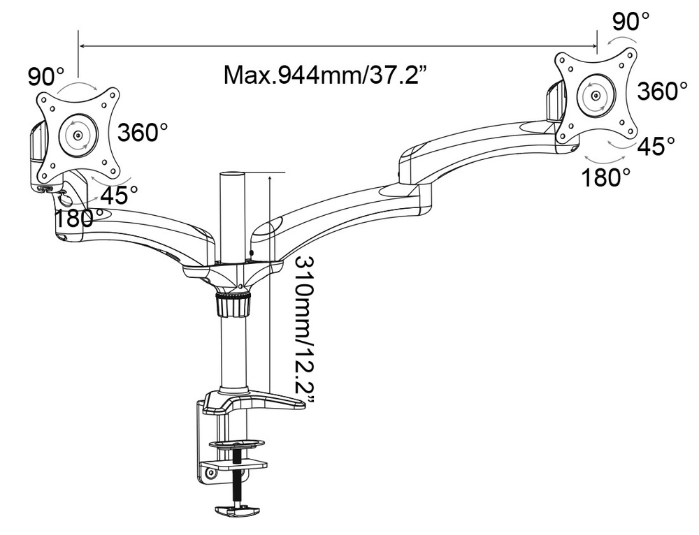 Кронштейн для мониторов Cactus CS-VM-FE124D-AL серебристый 15"-27" макс.8кг настольный поворот и наклон #1