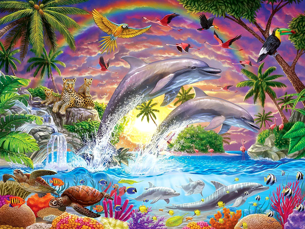 Картина по номерам 40х50 см на подрамнике "Игривые дельфины и красота моря" DVEKARTINKI  #1