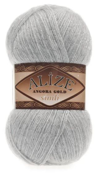 Пряжа Alize Angora gold simli (Ангора голд симли) цвет 021 серый, 100гр. 500м. (5% Mеталлик - 20% Шерсть #1