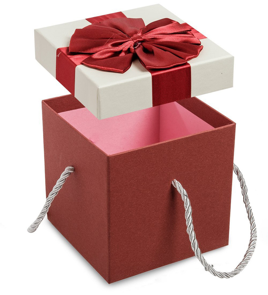 Коробка подарочная "Квадрат" бордовая белая 12,5*13*13 см #1