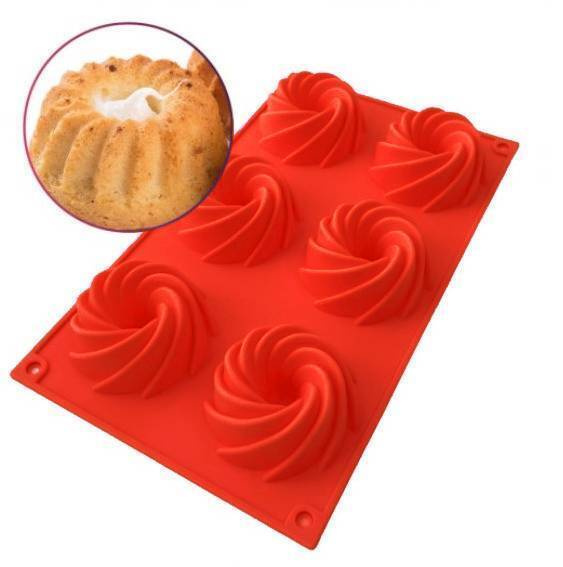 Силиконовая форма для выпечки кексов, 6 ячеек, красный #1