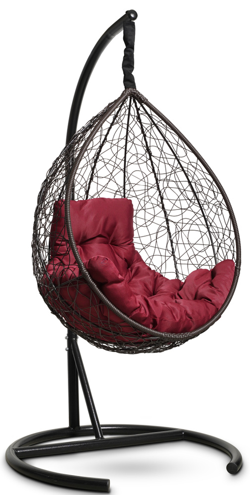 Подвесное кресло-кокон SEVILLA COMFORT коричневый+ каркас (бордовая подушка)  #1