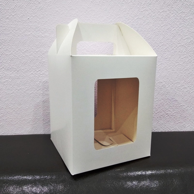 Коробка для пасхального кулича, упаковка для торта, пирожных с 2-мя окошками, 15*15*18 см, 1 шт.  #1
