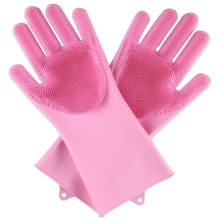 Многофункциональные силиконовые перчатки для мытья посуды, розовый  #1