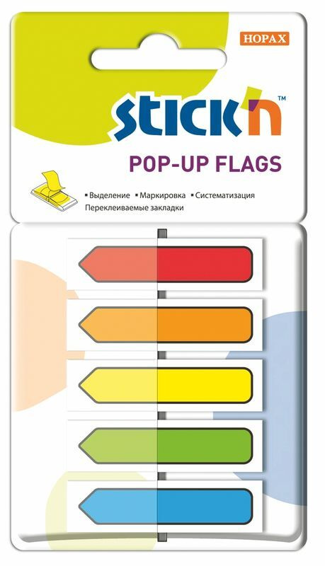Набор закладок-стрелок из пластика POP-UP HOPAX, 45*12 мм, 5 цветов по 30 листов  #1
