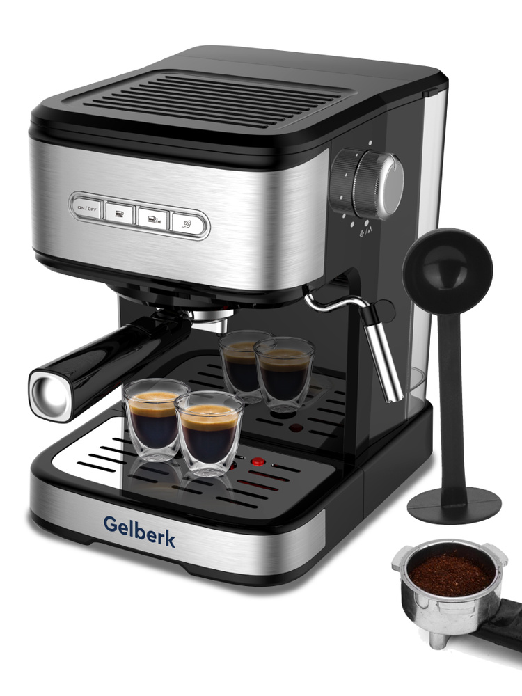 Кофемашина рожковая / Gelberk GL-CE404 / 15 бар / для молотого кофе / кофеварка с капучинатором  #1