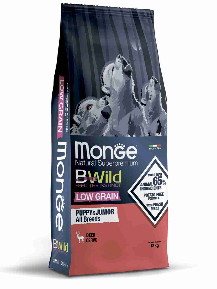 Monge Dog BWild LOW GRAIN Puppy & junior низкозерновой корм из мяса оленя для щенков всех пород 12 кг #1