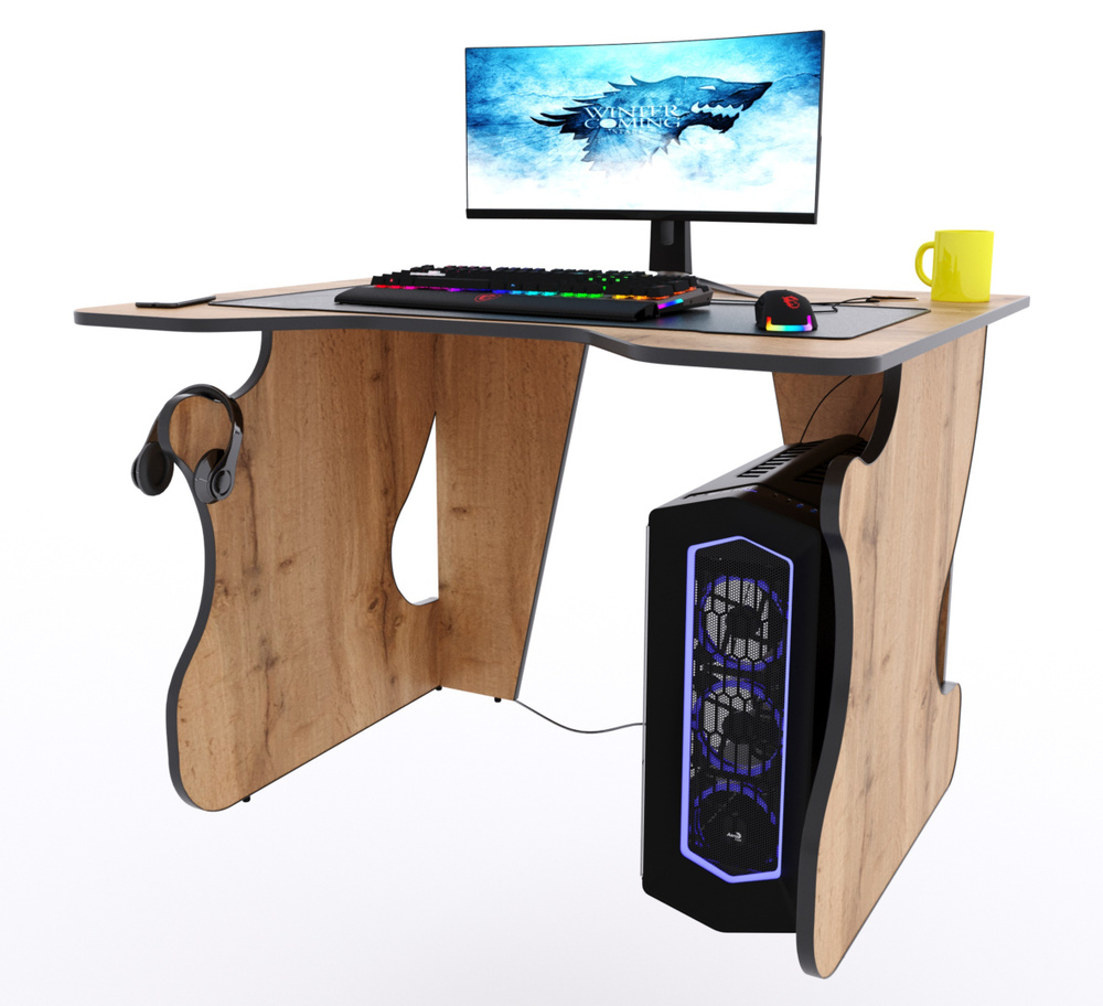Прямой компьютерный стол "Даги", дуб вотан с чёрной кромкой  #1