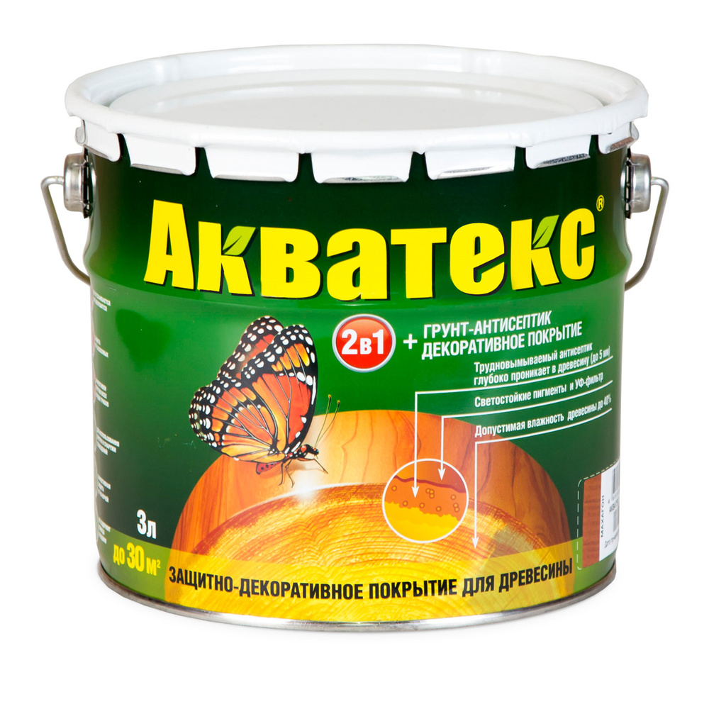 Текстурное покрытие Акватекс 2в1 для дерева тик, 3л (грунт-антисептик; декоративное покрытие, защита #1