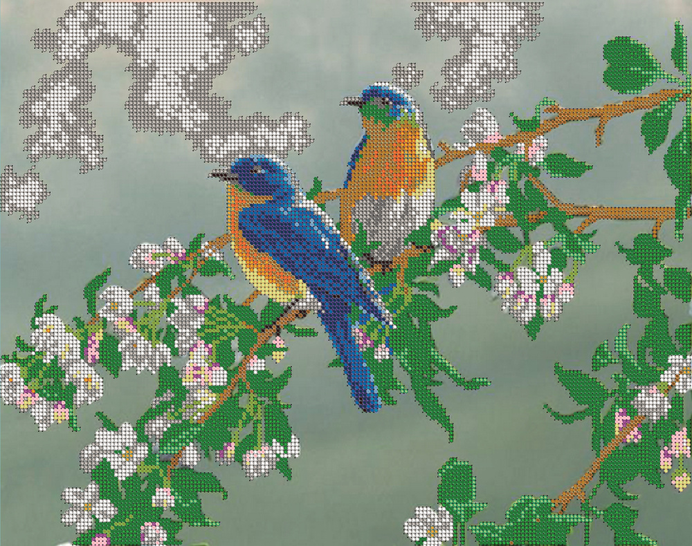 Набор для вышивания бисером Тайвань, Светлица картина Птички 38х30 см, рукоделие, подарок для творчества, #1