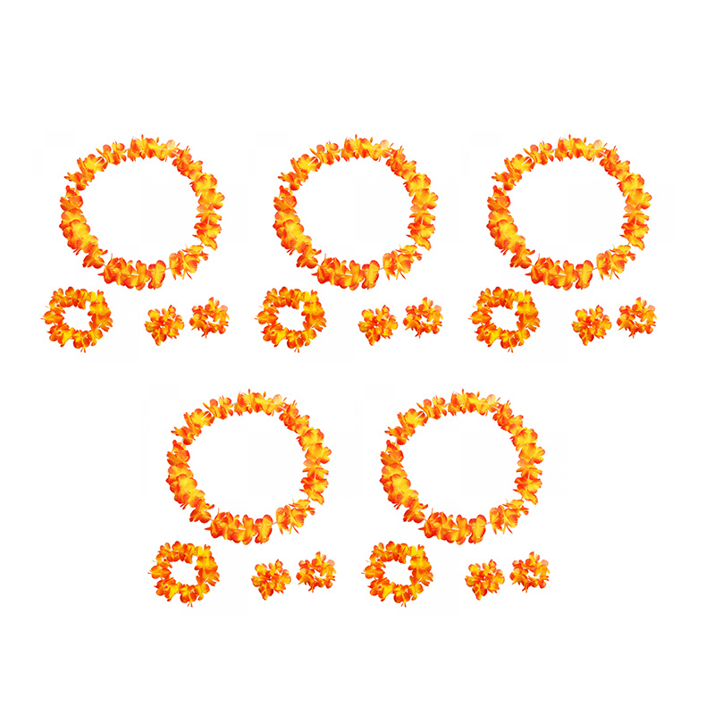 Гавайский набор, цвет оранжевый, 4 предмета: ожерелье лея, венок, 2 браслета (5 наборов в комплекте) #1