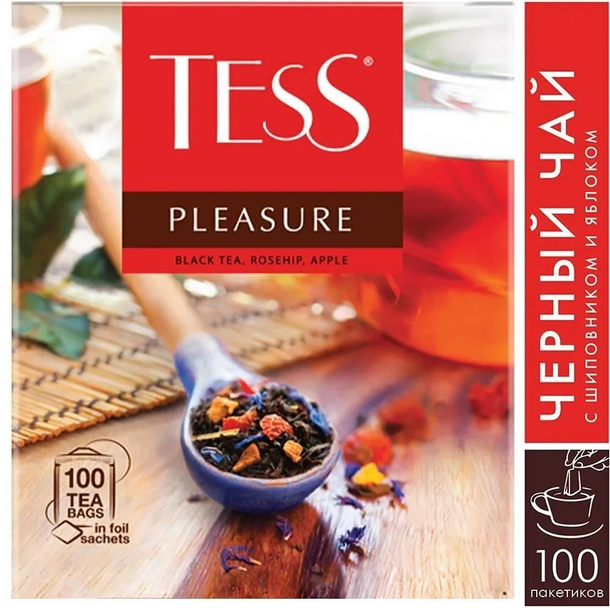 Чай в пакетиках черный Tess Pleasure с шиповником и яблоком, 100 шт  #1