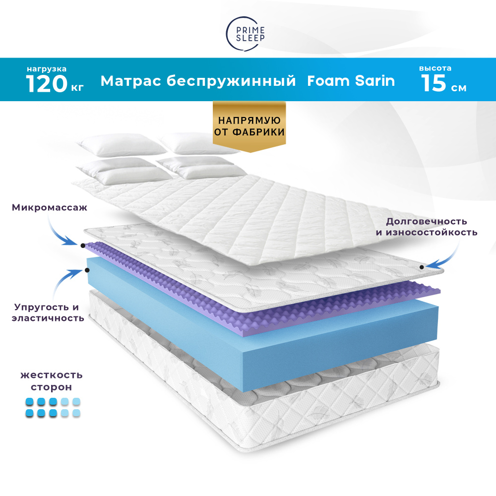 PRIME SLEEP Матрас Foam Sarin, Беспружинный, 140х200 см #1