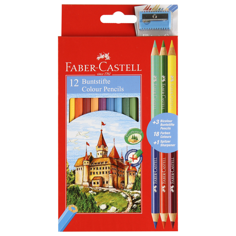 Карандаши цветные 12+6 цветов, дерево, шестигранный, точилка Faber-Castell 110312  #1