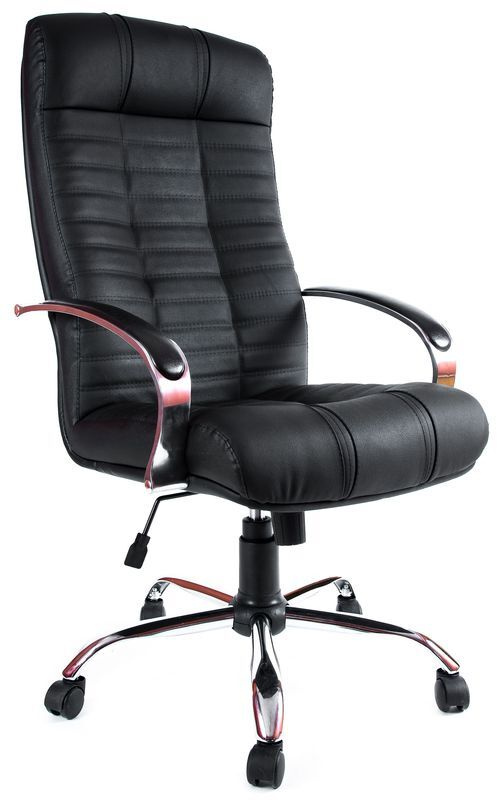 Кресло компьютерно офисное для руководителя Атлант Хром, кожа, черный  #1