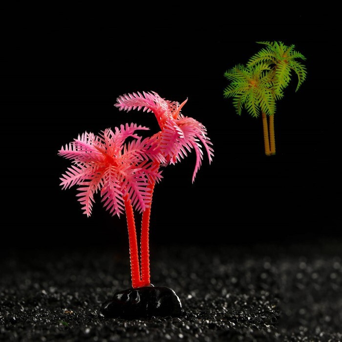 Растение искусственное аквариумное "Пальма", светящееся, 10 см, красное  #1