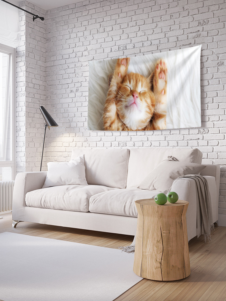 Горизонтальное фотопанно на стену JoyArty "Сонный котенок", из ткани, 100х150 см  #1