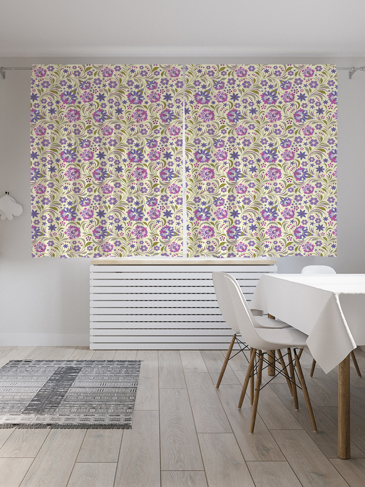 Фотошторы для кухни и спальни JoyArty "Ситцевые цветы", 2 полотна со шторной лентой шириной по 145 см, #1