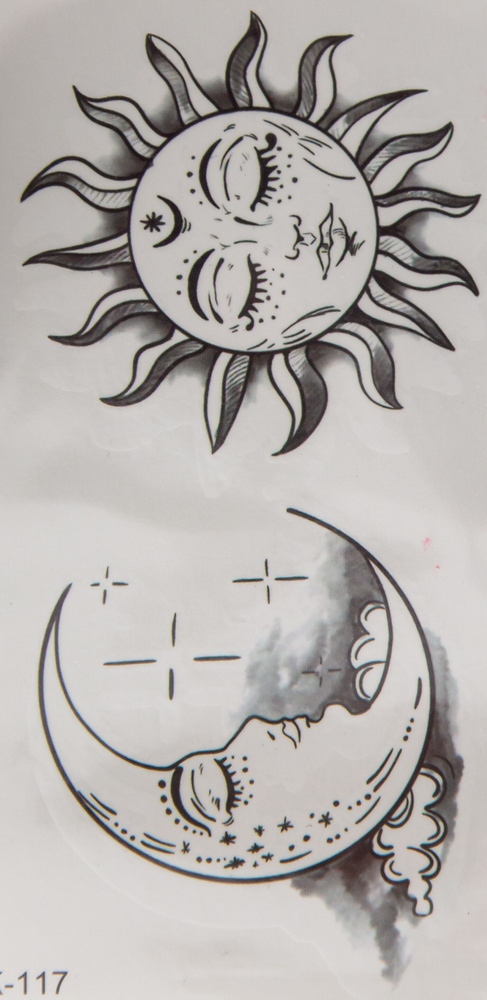 Татуха-муха, Луна и солнце, временная татуировка, 6х11 см.  #1